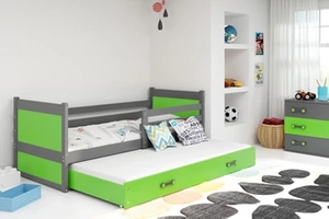 Ausziehbett für Jugendliche Richard, 90x200, mit Matratze und Schublade, grau/grün