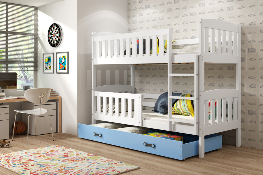 Stockbett für Jugendliche Jakob, 90x190, mit Schublade, weiß/blau