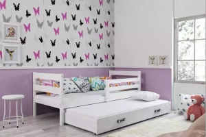 Ausziehbett für Jugendliche Erik, 90x190, mit Matratze und Schublade, weiß