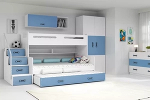 Etagenbett für drei Personen Max 3, 120x200, mit Schublade, blau