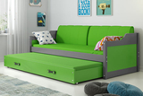 Ausziehbett für Jugendliche David, 90x200, mit Matratze und Schublade, grau/grün