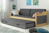 Ausziehbett für Jugendliche David, 90x200, mit Matratze und Schublade, Kiefer/grau