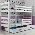 Stockbett für Jugendliche Erik, 90x200, mit Matratze und Schublade, weiß
