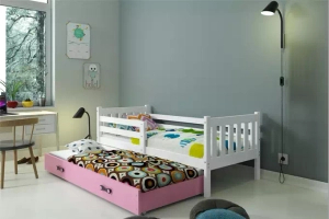 Ausziehbett für Jugendliche Lieb, 90x190, mit Schublade, weiß/rosa