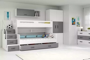 Stockbett für Jugendliche Max 3, 120x200, mit Matratze und Schublade, grau