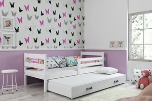 Ausziehbett für Jugendliche Erik, 80x190, mit Matratze und Schublade, weiß