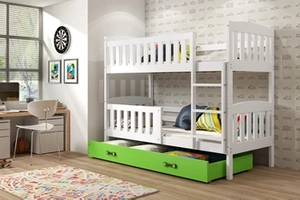 Stockbett für Jugendliche Jakob, 90x190, mit Matratze und Schublade, weiß/grün