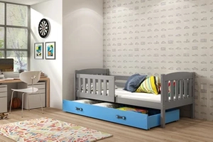 Kinderbett Jakob, 80x160, mit Schublade, grau/blau