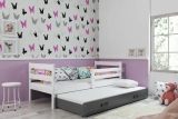 Ausziehbett für Jugendliche Erik, 90x200, mit Matratze und Schublade, weiß/grau