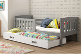 Ausziehbett für Jugendliche Jakob, 80x190, mit Matratze und Schublade, grau/weiß