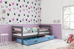 Jugendbett Erik, 80x190, mit Schublade, grau/blau
