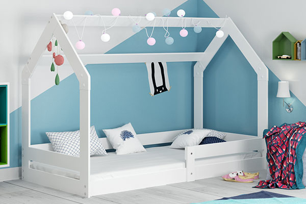 Hausbett 1 für Kinder, 80x160, mit Matratze, weiß