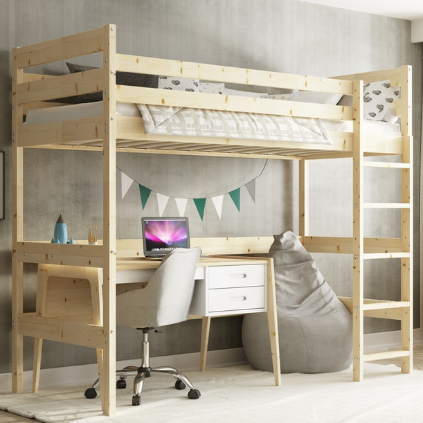 Jugend-Hochbett – Naturholz 90x200