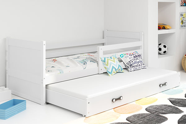 Ausziehbett für Jugendliche Richard, 90x200, mit Matratze und Schublade, weiß