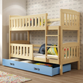 Stockbett für Jugendliche Jakob, 90x200, mit Schublade, Kiefer/blau
