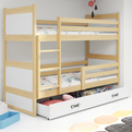 Stockbett für Jugendliche Richard, 90x200, mit Matratze und Schublade, Kiefer/weiß