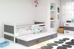 Ausziehbett für Jugendliche Richard, 90x190, mit Schublade, weiß/grau