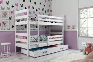 Stockbett für Jugendliche Erik, 90x200, mit Matratze und Schublade, weiß