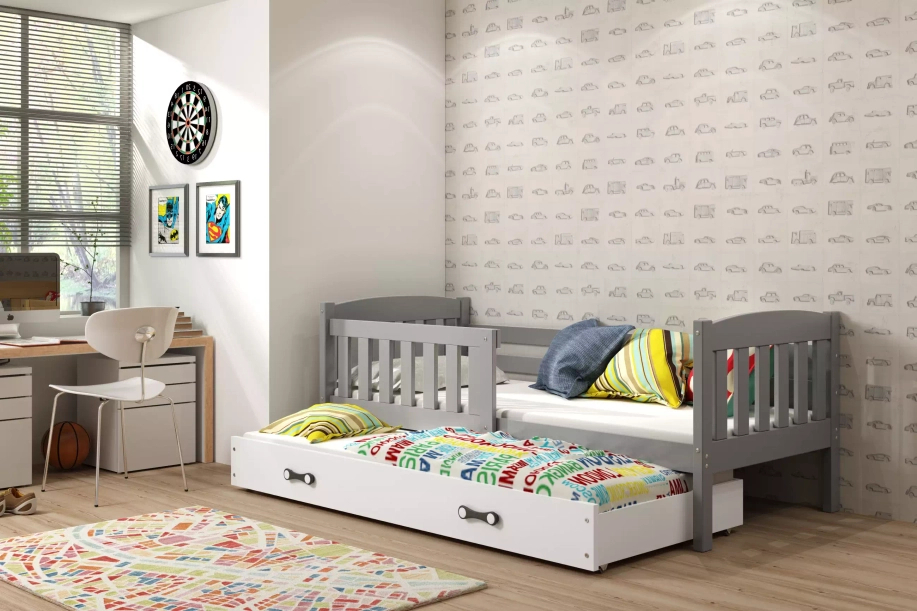 Ausziehbett für Jugendliche Jakob, 80x190, mit Schublade, grau/weiß