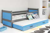 Ausziehbett für Jugendliche Richard, 90x200, mit Matratze und Schublade, grau/blau