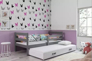 Ausziehbett für Jugendliche Erik, 90x190, mit Matratze und Schublade, grau/weiß