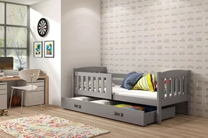 Kinderbett Jakob, 80x160, mit Matratze und Schublade, grau