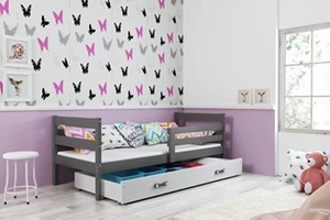 Jugenbett Erik, 80x190, mit Matratze und Schublade, grau/weiß