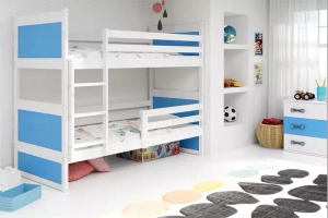 Stockbett für Jugendliche Richard, 90x190, mit Matratze, weiß/blau