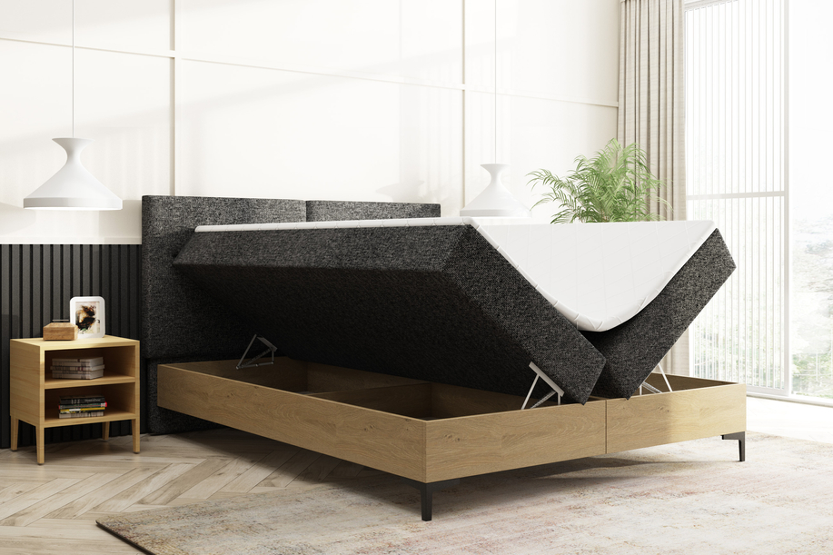 Boxspringbett 140x200 mit Stauraum und Matratzen aus Eiche Imperial