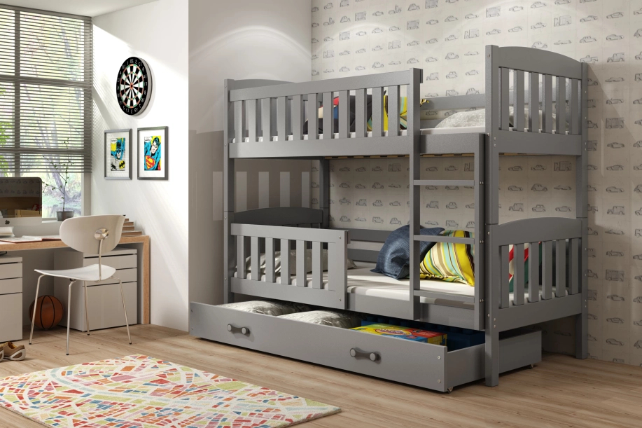 Stockbett für Jugendliche Jakob, 90x190, mit Matratze und Schublade, grau