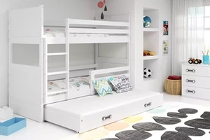 Etagenbett für drei Personen Richard, 90x200, mit Matratze und Schublade, weiß