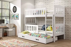 Etagenbett für drei Personen Jakob, 90x190, mit Schublade, weiß