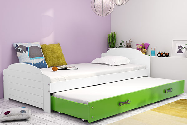 Ausziehbett für Jugendliche Lilly, 90x200, mit Schublade, weiß/grün