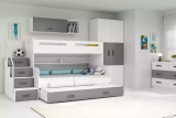 Etagenbett für drei Personen Max 3, 120x200, mit Schublade, grau