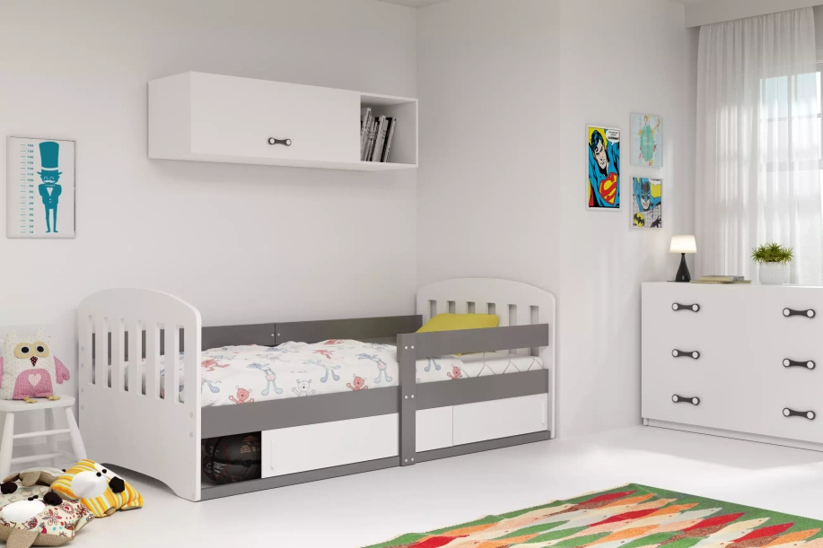 Kinderbett Classic 80x160, mit Matratze und Stauraum, grau