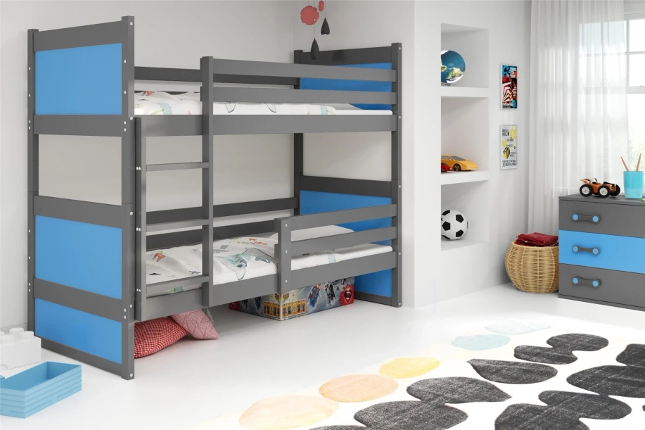 Stockbett für Jugendliche Richard, 90x190, mit Matratze, grau/blau