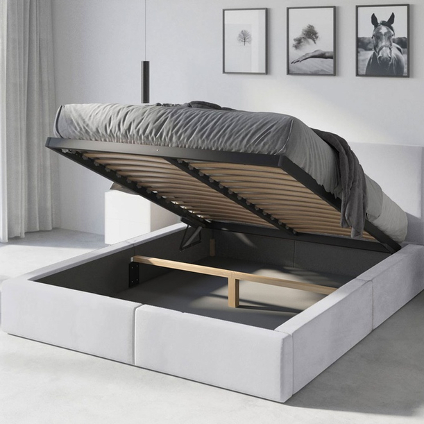 Polsterbett Schlafzimmerbett Doppelbett HILTON 120X200 mit Matratze und Stauraum, weiß