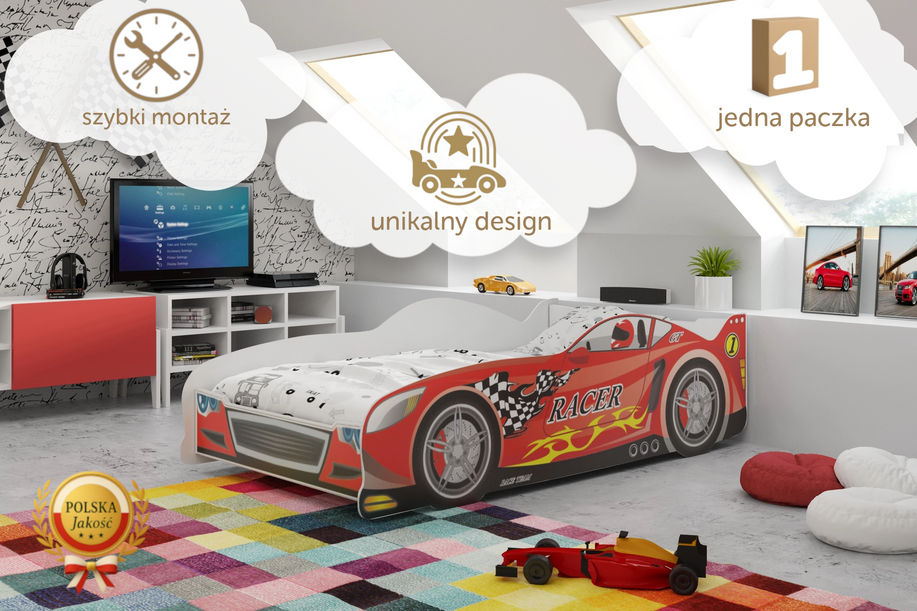 Kinderbett Cars, 80x160, mit Matratze, rot