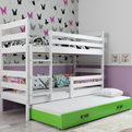 Etagenbett für drei Personen Erik, 90x200, mit Schublade, weiß/grün