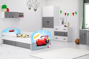 Kinderbett Lucas 1, 80x160, mit Matratze und Stauraum, Cars, weiß