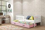 Ausziehbett für Jugendliche Jakob, 90x190, mit Matratze und Schublade, weiß/rosa