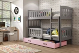 Stockbett für Jugendliche Jakob, 90x190, mit Matratze und Schublade, grau/rosa