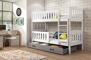 Stockbett für Jugendliche Jakob, 90x190, mit Schublade, weiß/grau