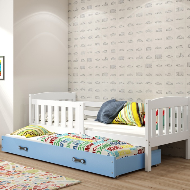 Ausziehbett für Jugendliche Jakob, 90x190, mit Schublade, weiß/blau