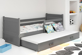 Ausziehbett für Jugendliche Richard, 90x200, mit Matratze und Schublade, grau
