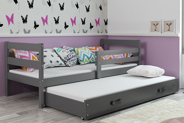 Ausziehbett für Jugendliche Erik, 90x200, mit Matratze und Schublade, grau