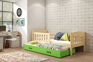 Ausziehbett für Jugendliche Jakob, 80x190, mit Matratze und Schublade, Kiefer/grün