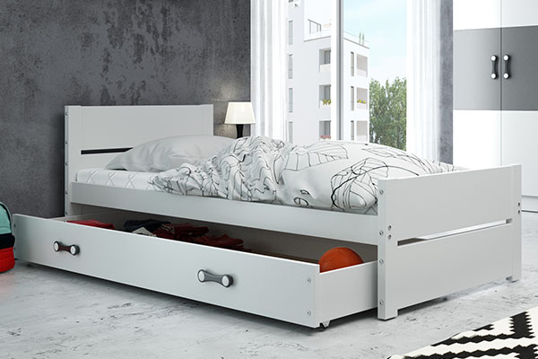 Jugendbett Bartholomäus, 90x200, mit Matratze und Schublade, weiß