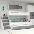 Etagenbett für drei Personen Max 3, 120x200, mit Schublade, grau