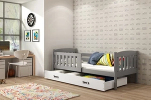 Jugendbett Jakob, 80x190, mit Matratze und Schublade, grau/weiß